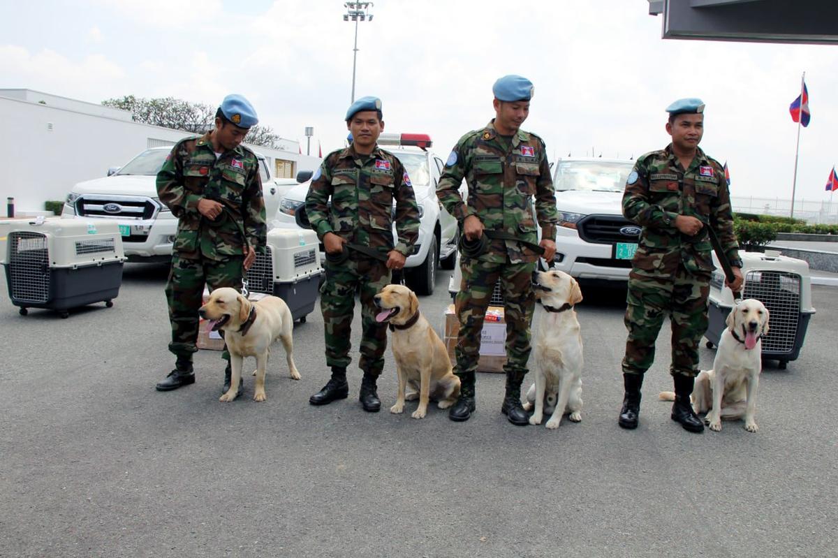 Indian Army hands over 4 explosive detection dogs to Cambodian military