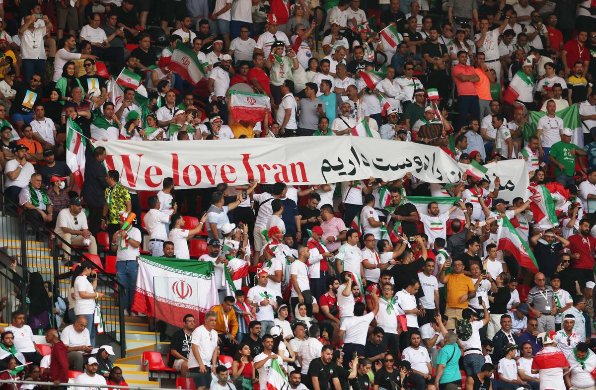 Iran fans inside the stadium before the match against Wales.