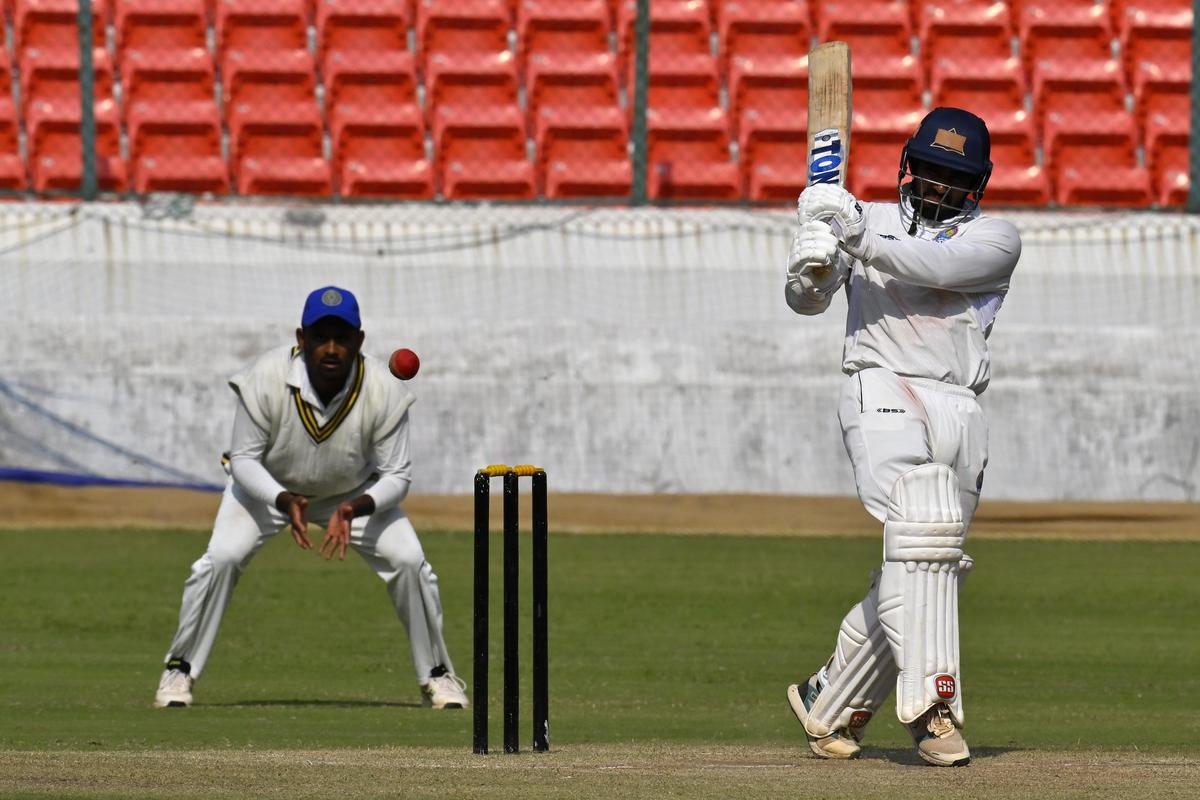 Mahipal Lomror in action during the Ranji Trophy Elite match between Hyderabad and Rajasthan