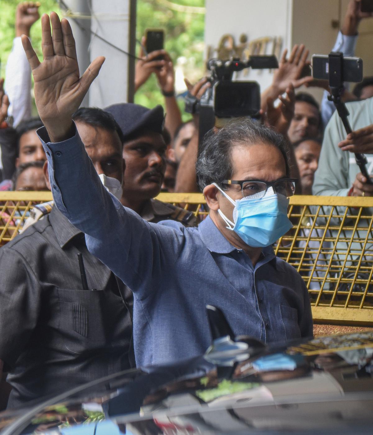 Uddhav Thackeray arrives at Sena Bhavan on June 25.