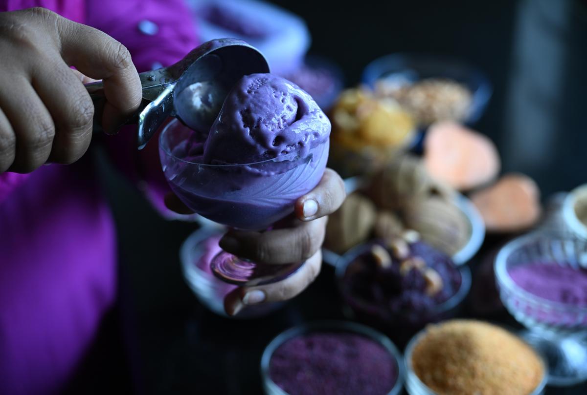 Ice cream made with purple-fleshed sweet potato
