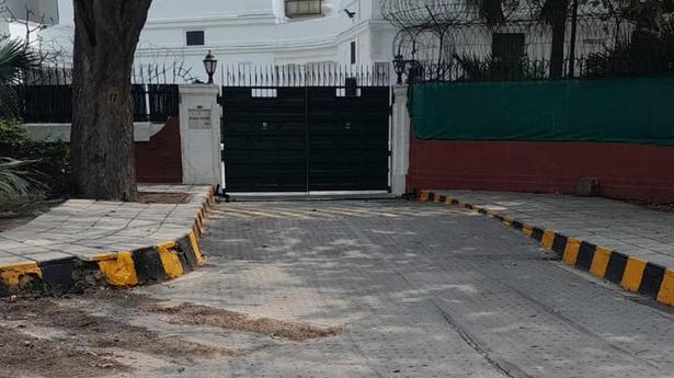 Barricades have been removed outside residence of British High Commissioner Alex Ellis at Rajaji Marg in New Delhi on March 22, 2023. 
