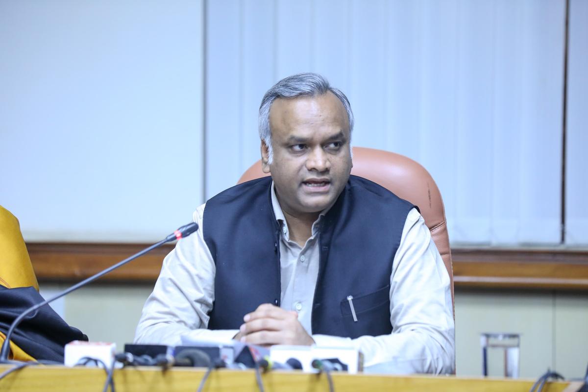 Priyank Kharge, Minister for Information Technology and Biotechnology, Rural Development and Panchayat Raj, briefing mediapersons in Bengaluru on November 18, 2023.