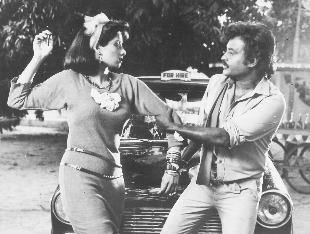 Rajinikanth with Sridevi in the Hindi film 'Chal Baaz'.