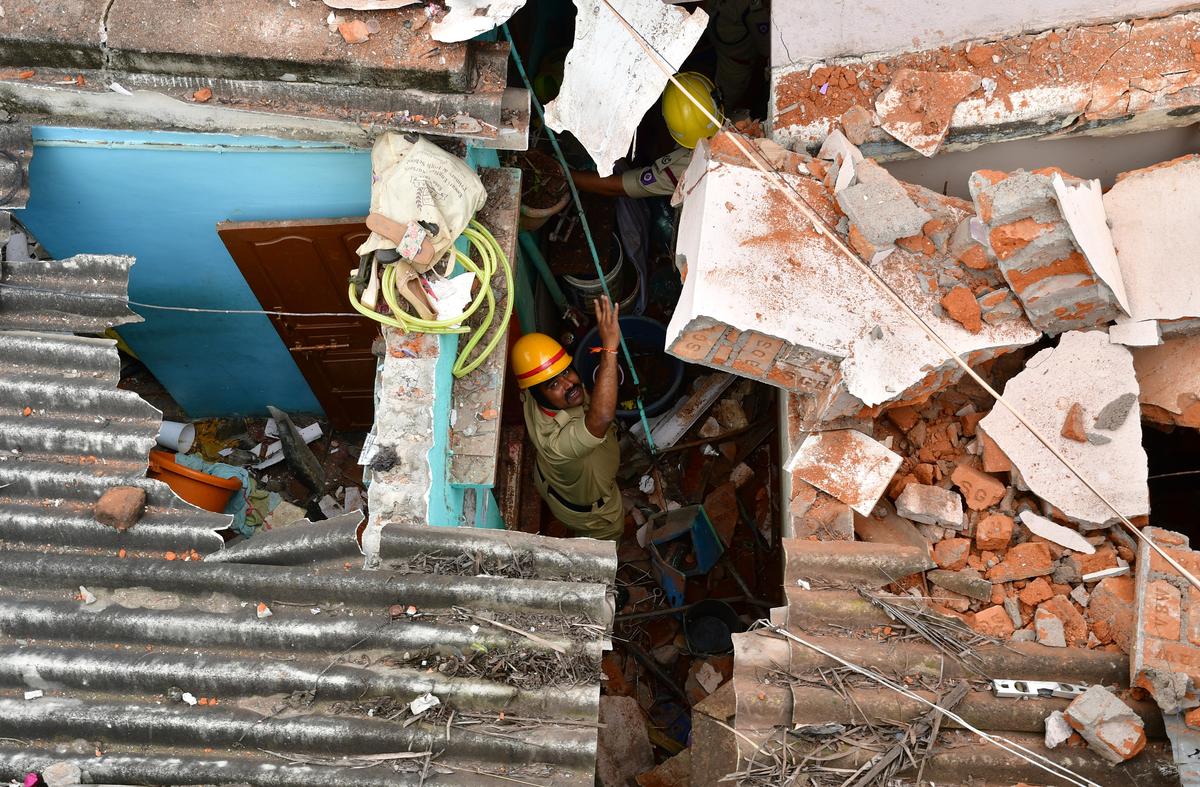 A damaged house at the blast site at Wilson Garden in Adugodi in Bengaluru on Friday.