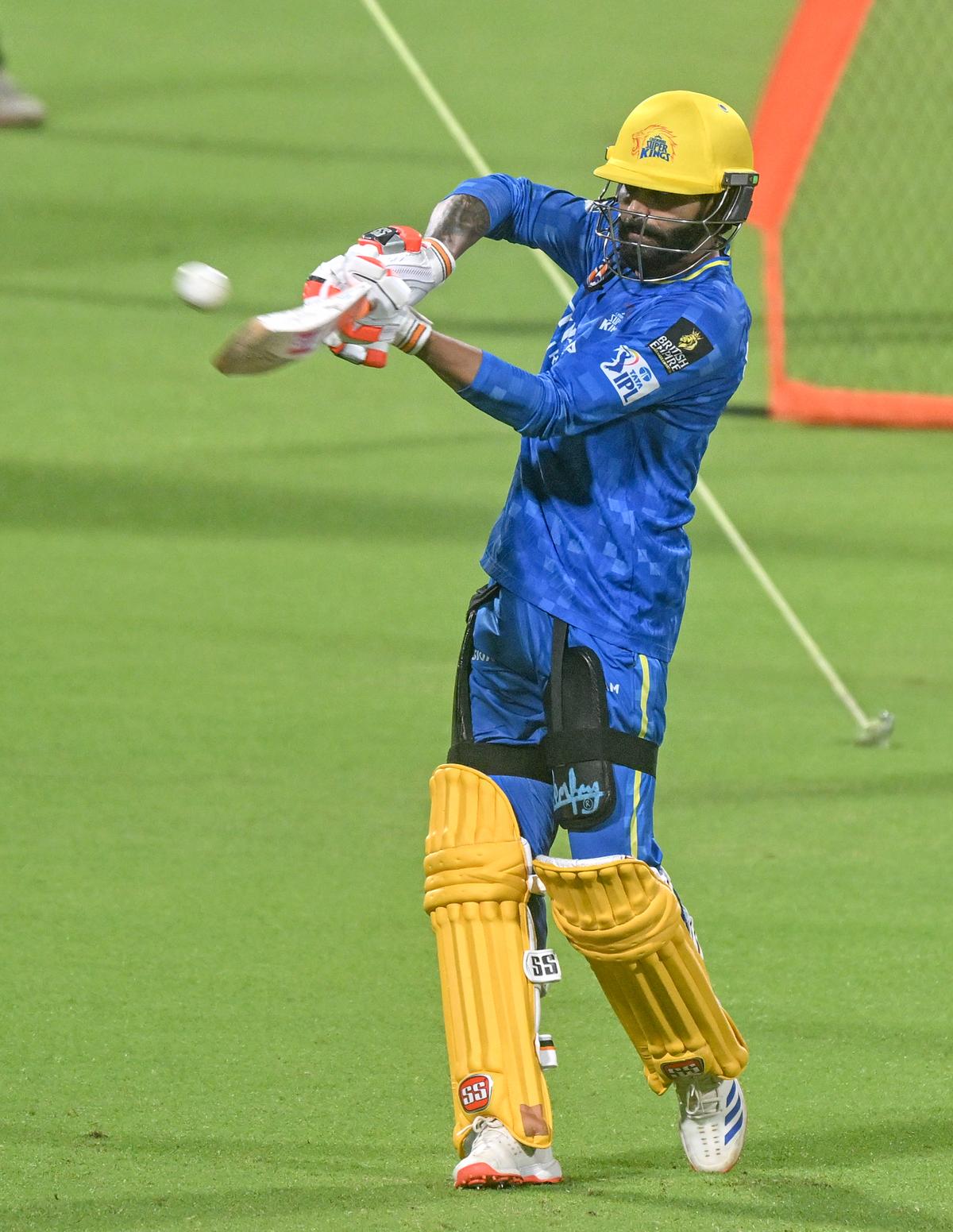 CSK’s Ravindra Jadeja during a practice session ahead of the IPL match against KKR. CSK’s Ravindra Jadeja during a practice session ahead of the IPL match against KKR.
