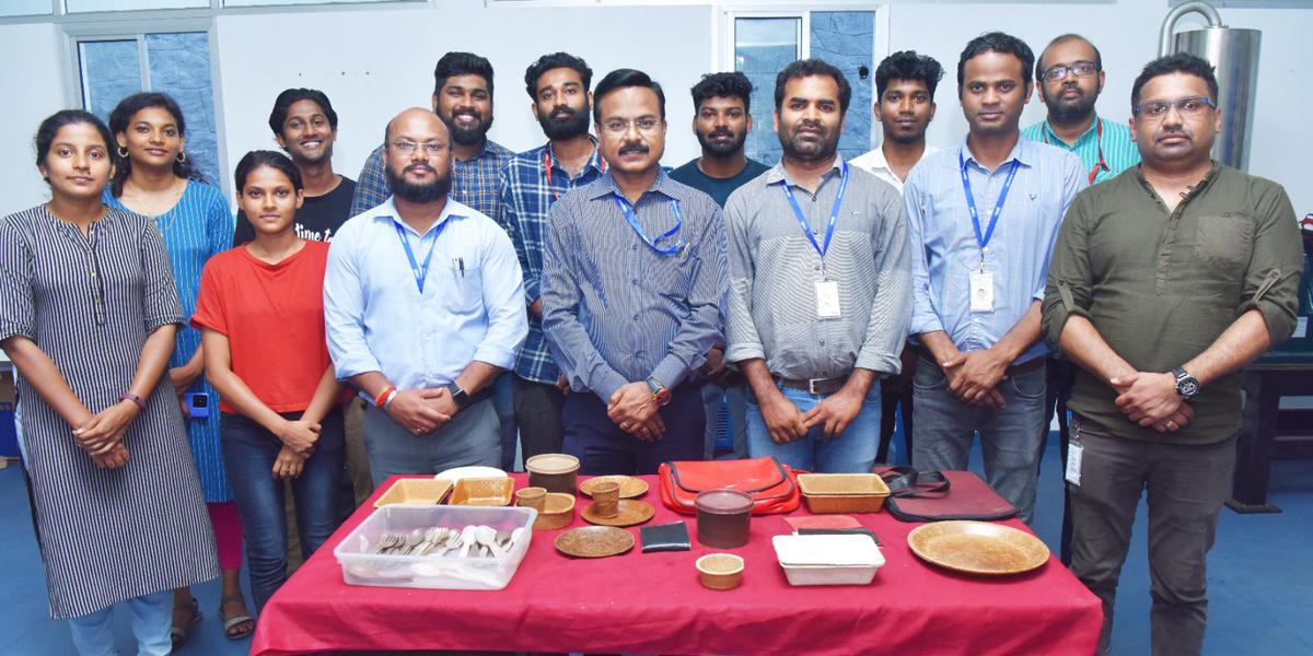 CSIR-NIIST director C Anandharamakrishnan (centre) with the team that developed the technology for manufacturing biodegradable tableware