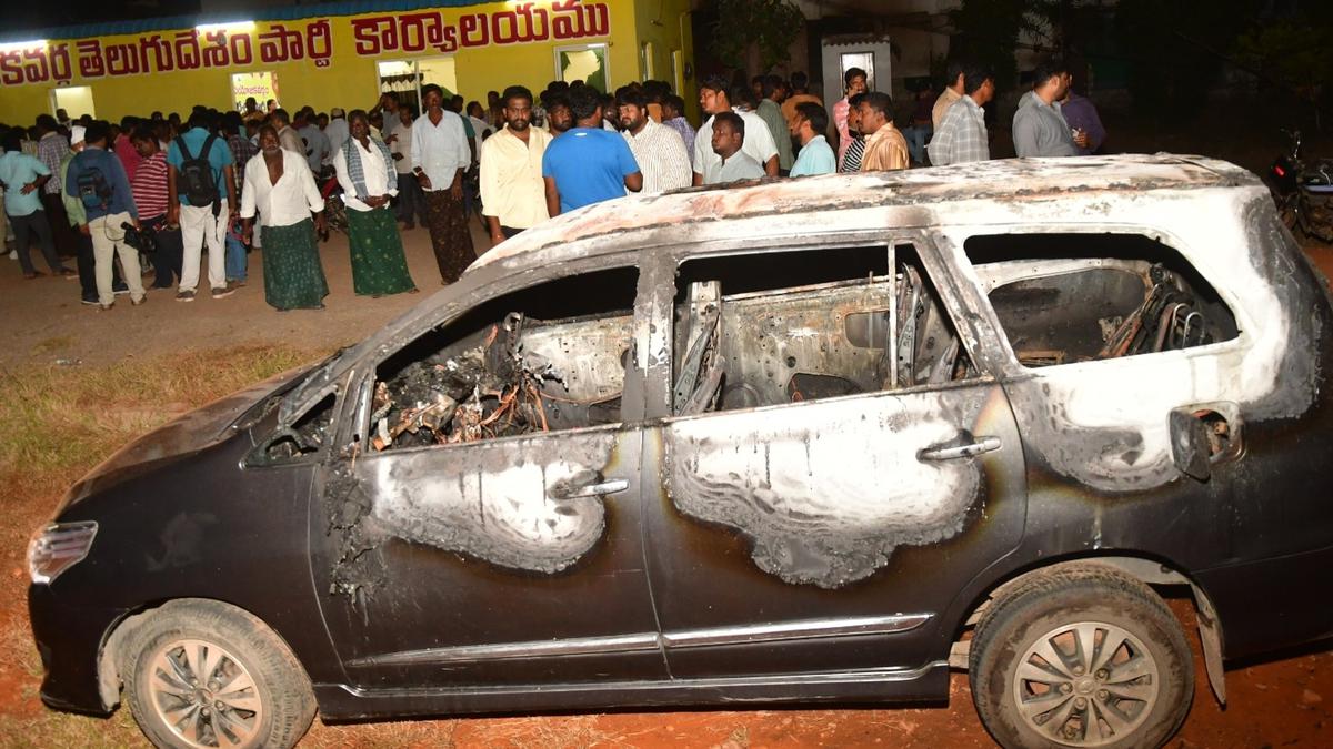 Tension flared in Gannavaram as TDP’s office, cars vandalised following a clash
