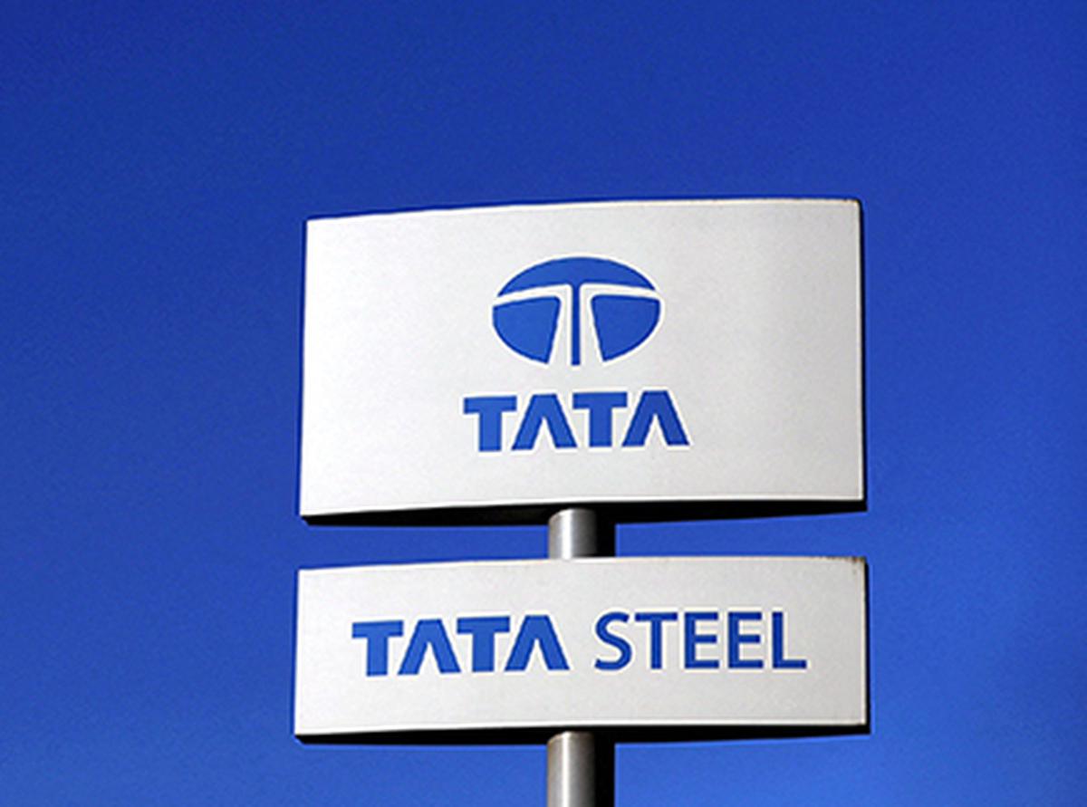Logo of Tata Steel taken at the group's France Rail plant in the