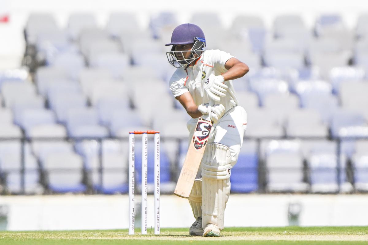 Vidarbha’s Malewar in action during the Ranji Trophy semifinal between Mumbai and Vidarbha.