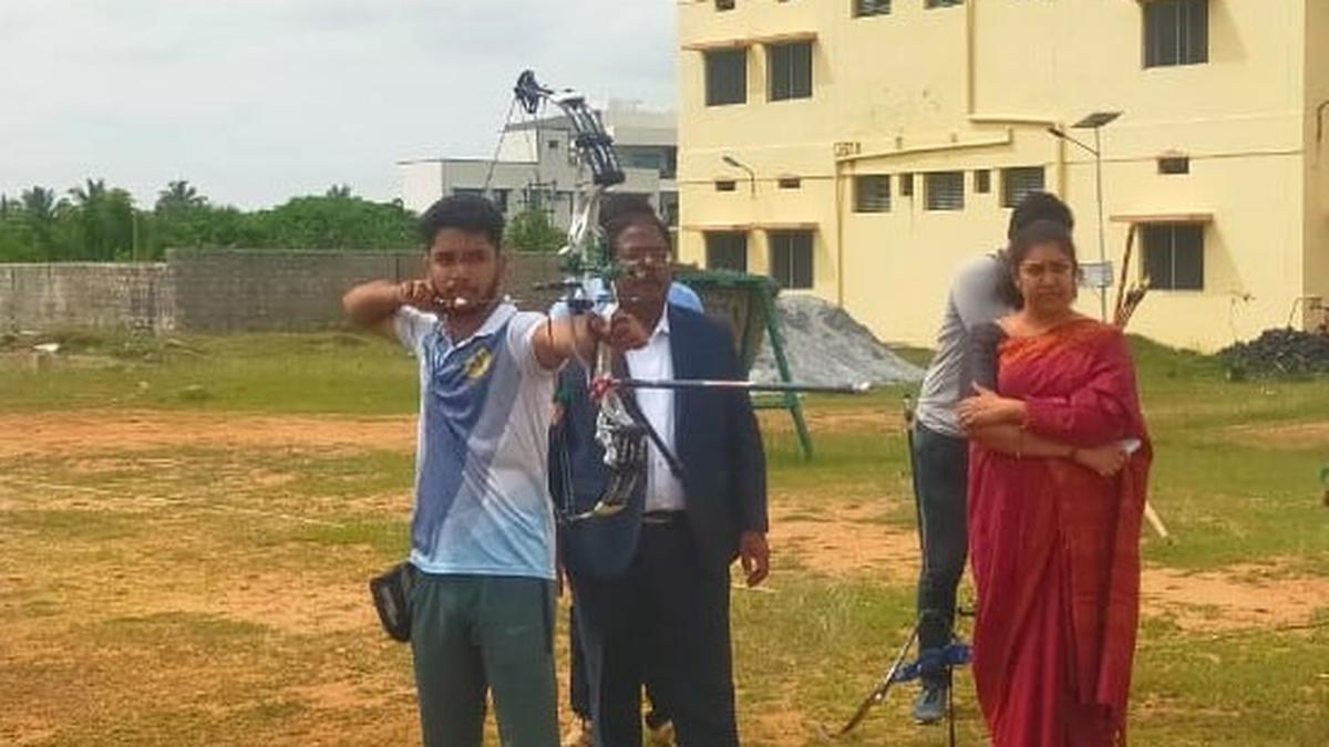Officials inspect Archery and Fencing Sports School in Santhemarahalli