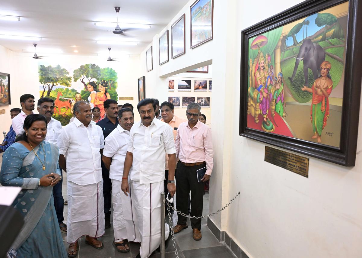 Minister M.P. Saminathan inspects Sanga Tamil Katchikoodam  in Madurai on Monday. 