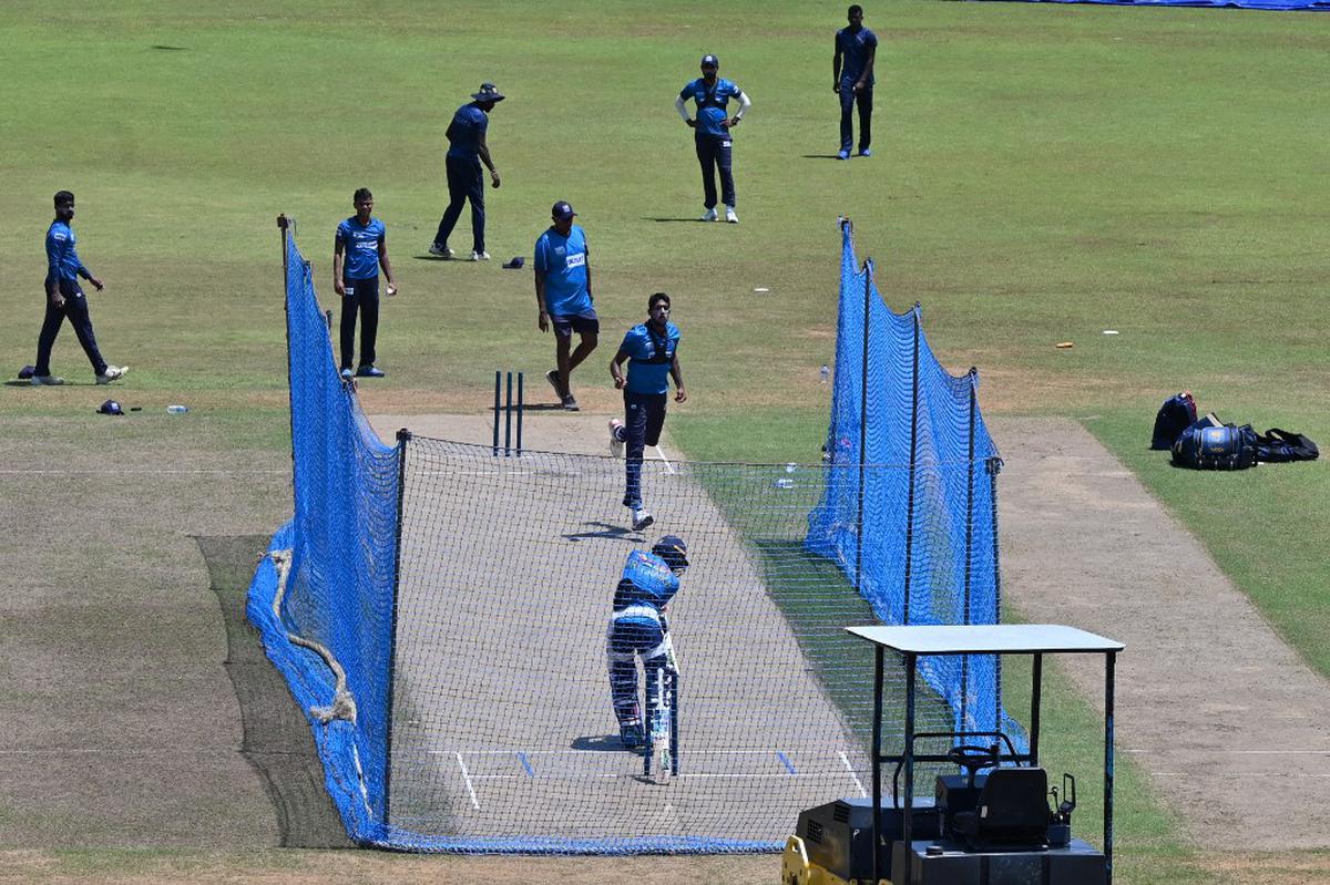 Sri Lanka’s cricketers are seen during a practice session ahead of the Asia Cup 2023 final against India in Colombo.