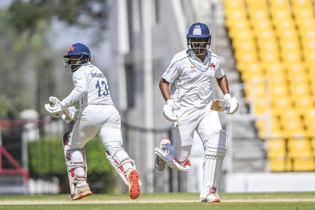 Mumbai’s Shardul Thakur and Shams Mulani in action during the Ranji Trophy semifinal against Vidharbha at the Vidharba Cricket Association Stadium in Nagpur on Friday, February 21, 2025.