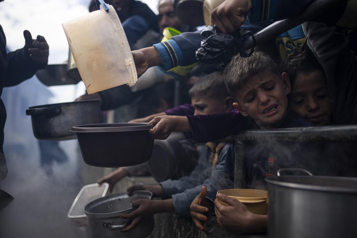 Palestinians line up for a free meal in Rafah, Gaza Strip. File Palestinians line up for a free meal in Rafah, Gaza Strip. File