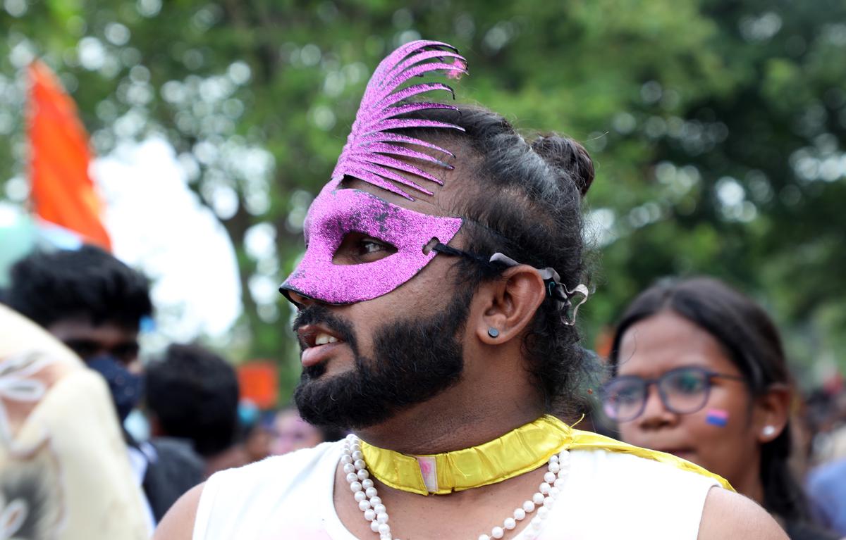 Chennai, Tamil Nadu, 25 June 2023: Pride March: Members and supporters of LGBTIQ+ celebrating pride month at  Langs Garden road, Egmorein Chennai on Sunday. Photo: Akhila Easwaran/ The Hindu