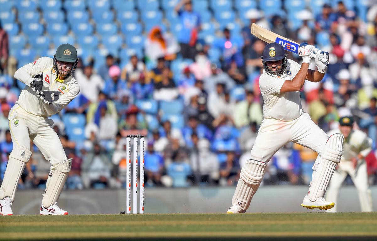Total control:  Rohit Sharma seems to be showing the Aussies how to bat on Indian pitches.