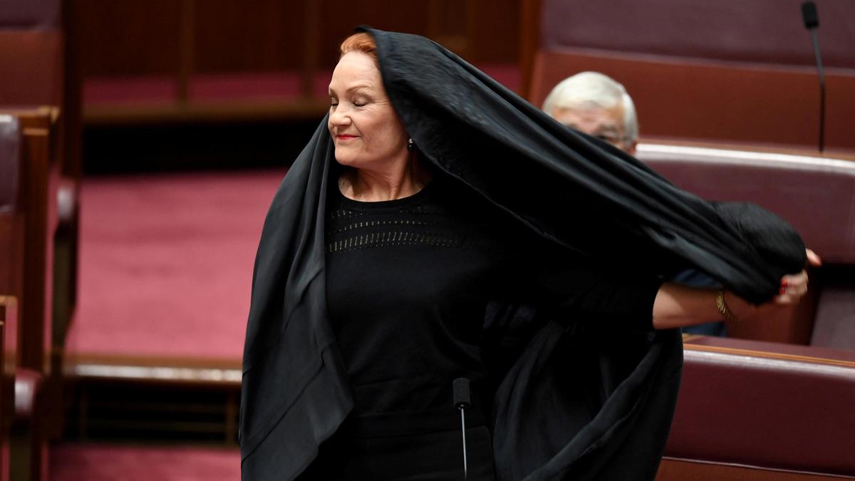 Australian Senator Pauline Hanson wears burqa to Parliament, sparking outrage