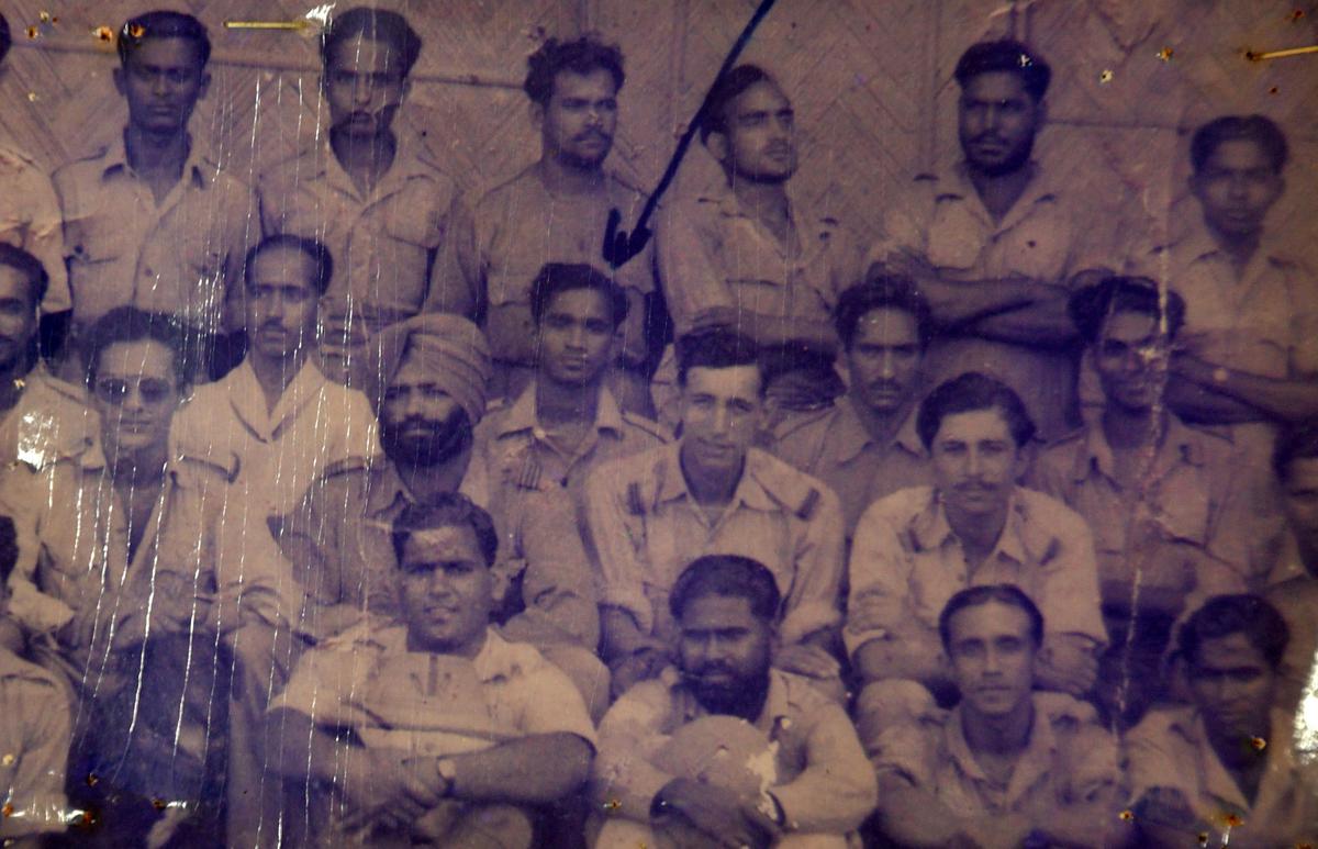 Ignatius Muthu was seen with colleagues during his days in the Royal Indian Air Force, where he worked as an Armaments Mechanic from 1943 to 1946.