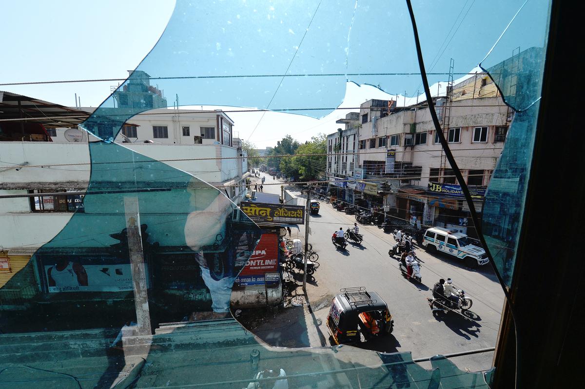 A view from a glass window that was damaged during the riots that erupted on December 11.