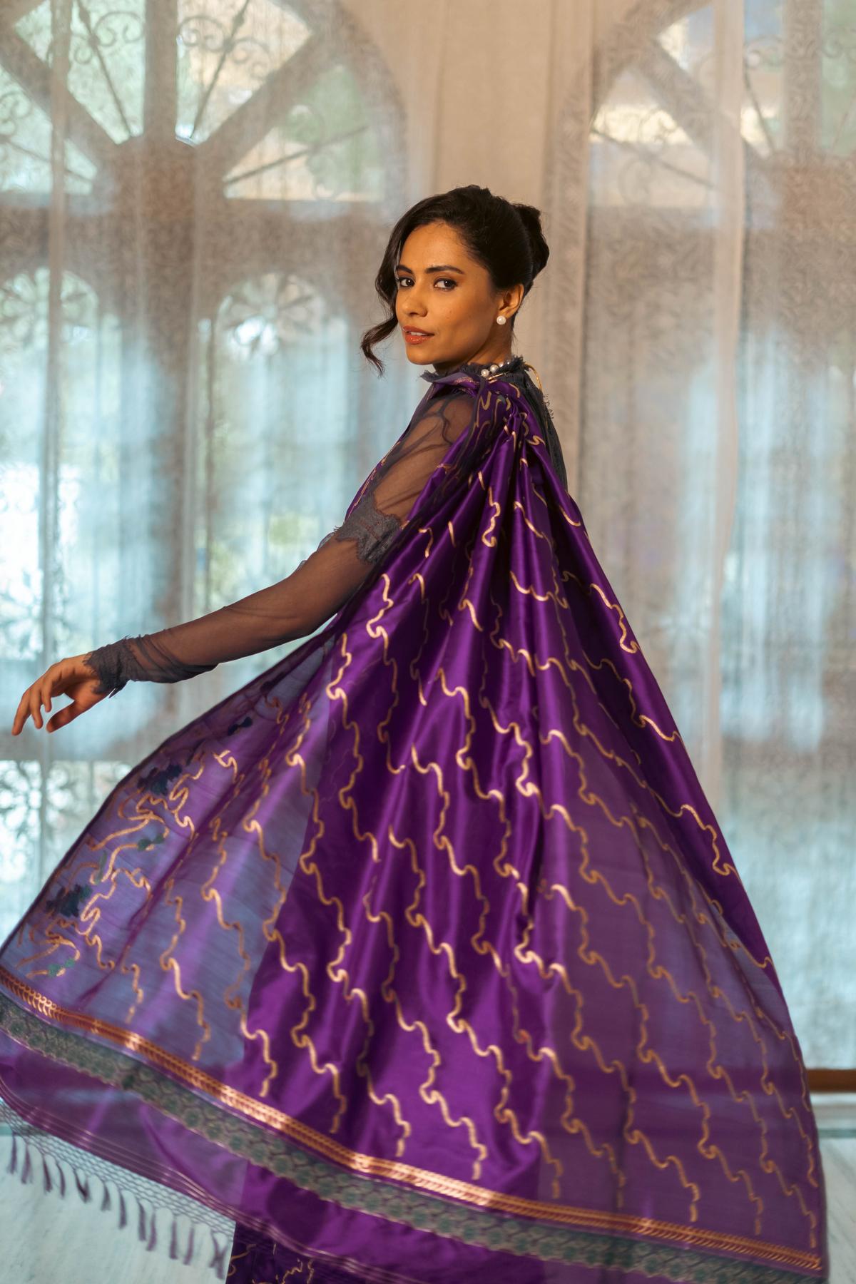 Elements of French romanticism, such as ribbons, bows and floral patterns on Benares weaves by Swati and Sunaina