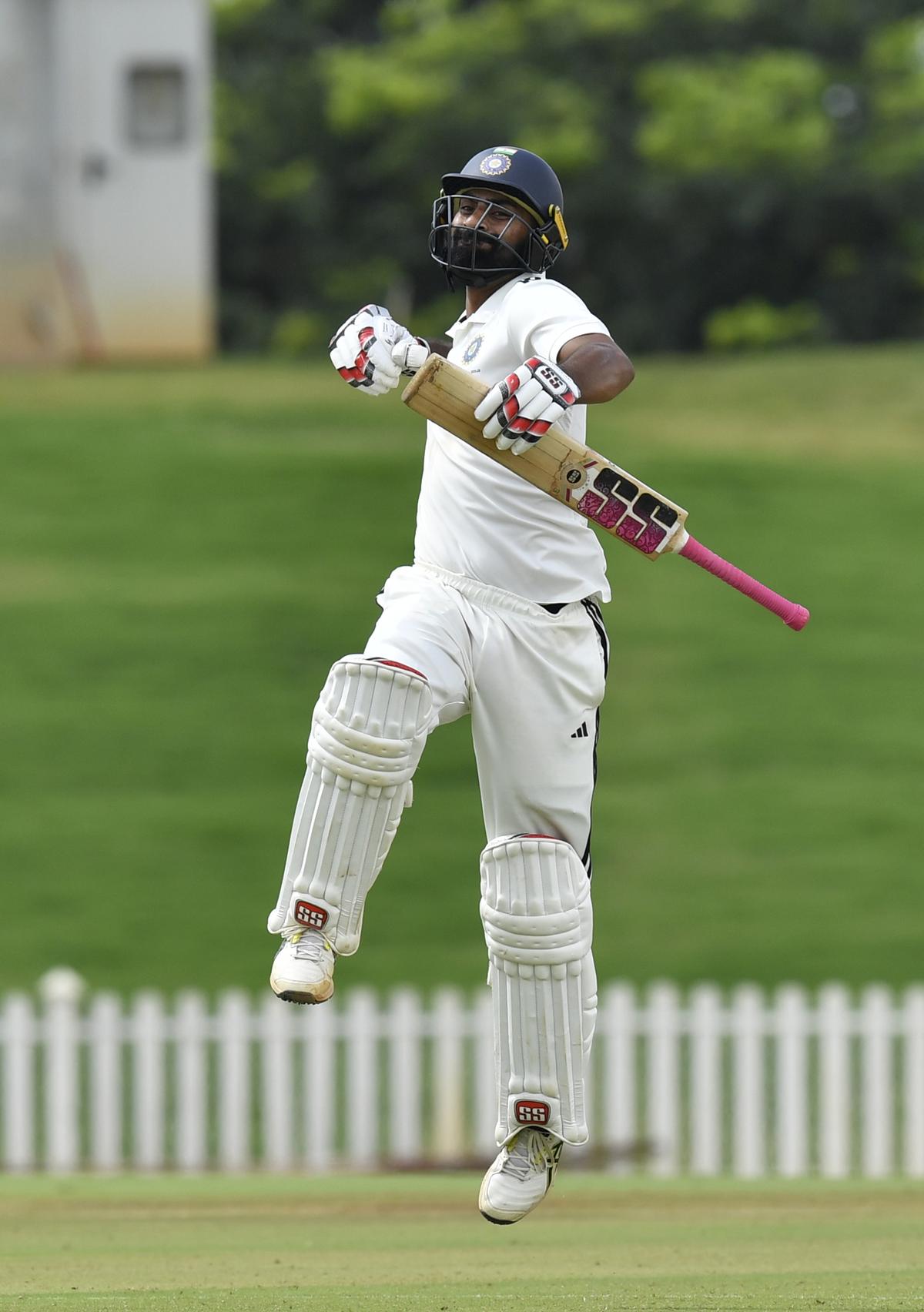 Jagadeesan celebrates his century.