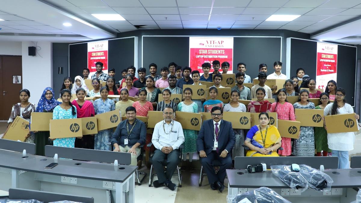 VIT-A.P. University distributes free laptops to 50 rural meritorious students
