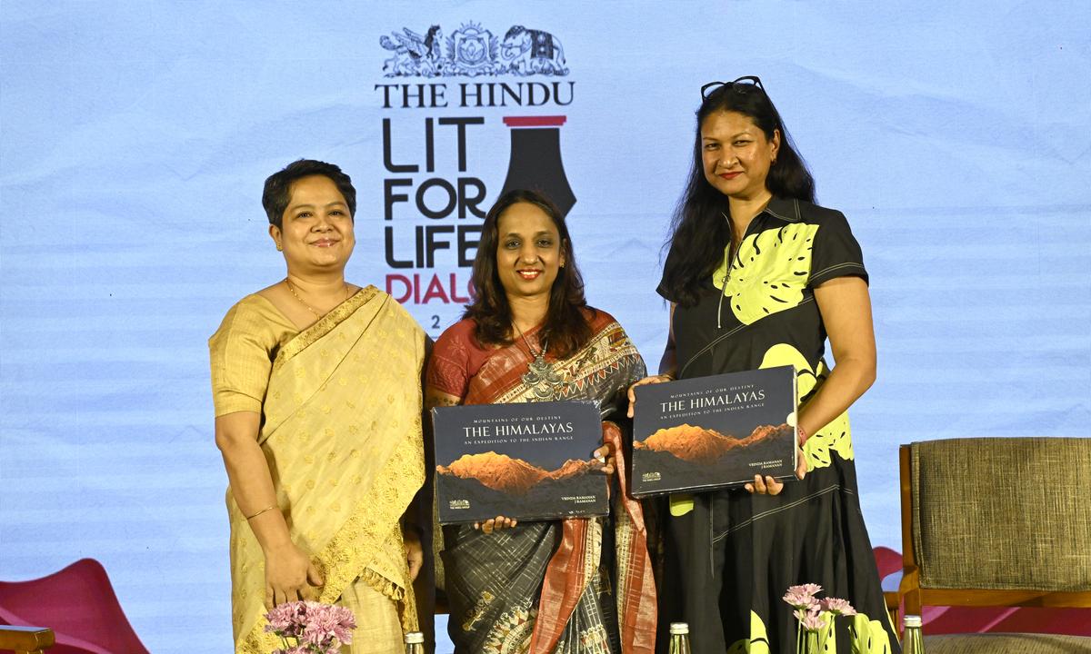 Hyderabad, Telangana, 13/12/2024: Food writer Ruth D’Souza Prabhu(C) and renowned restaurateur Gauri Devidayal(R),in conversation with Prabalika Borah, Senior Assistant Editor at The Hindu, during the‘The Joy of Food’panel discussion held at The Hindu Lit for Life Dialogue 2025, in Hyderabad on Friday, December 13, 2024. Photo: RAMAKRISHNA G/The Hindu