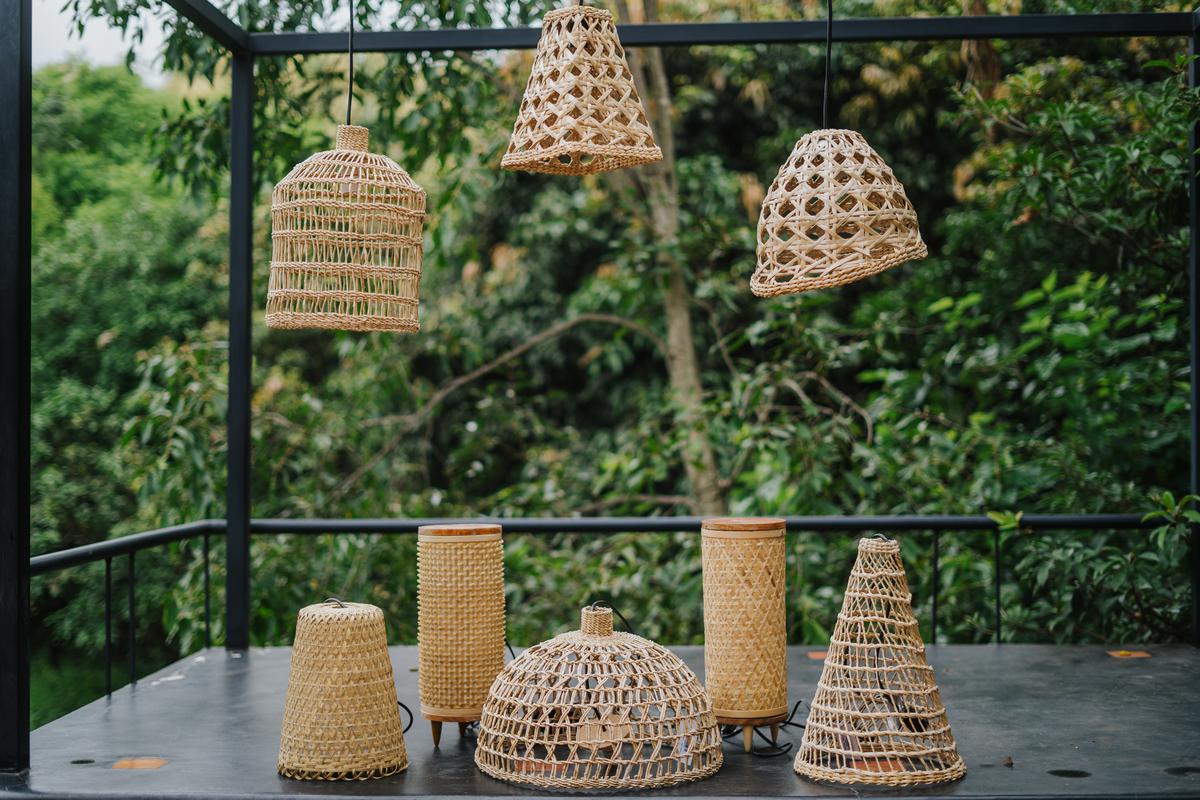 Banana fibre and bamboo lamp shades from The Yellow Dwelling.