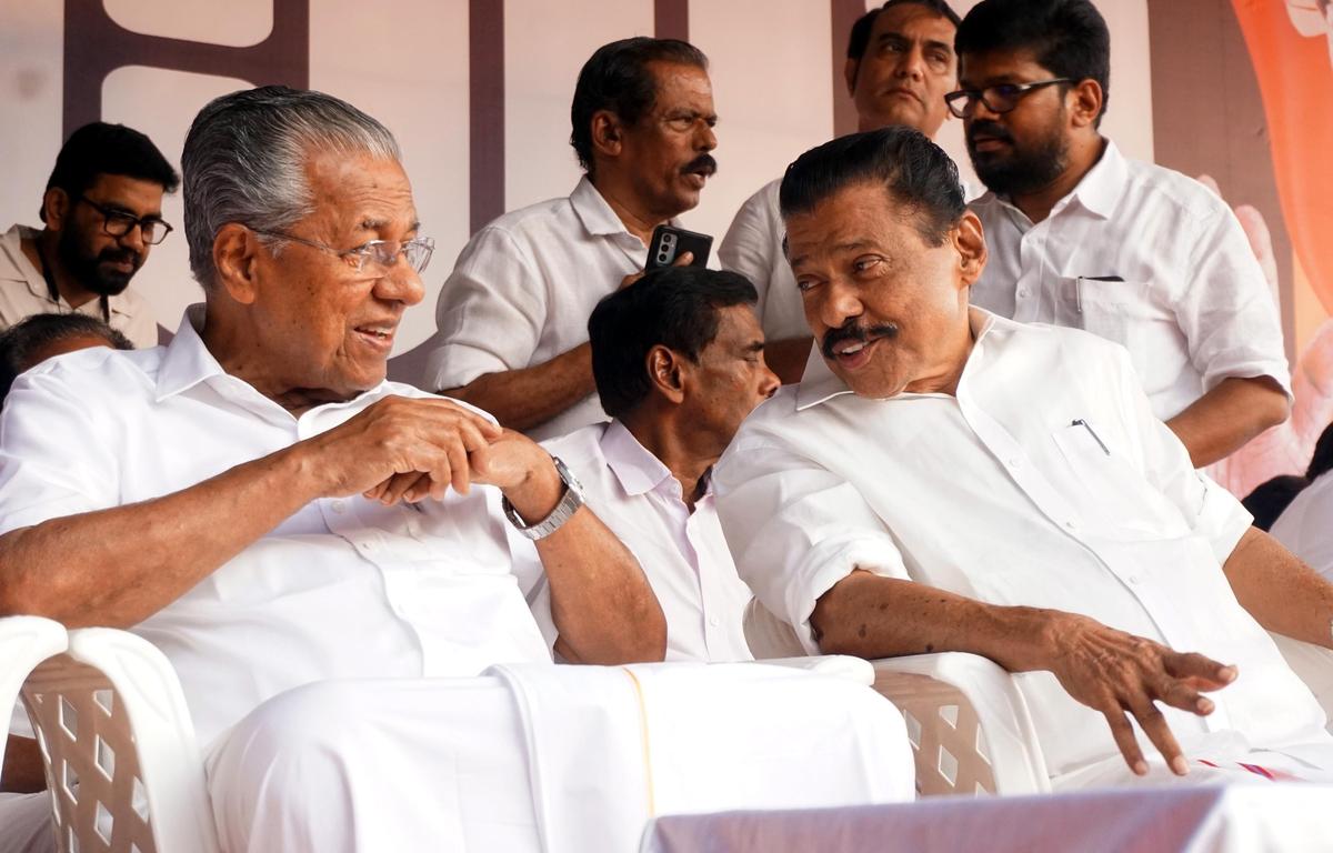      
Chief Minister Pinarayi Vijayan and CPI(M) State secretary M.V. Govindan at a LDF election rally in Kannur on December 8.                     