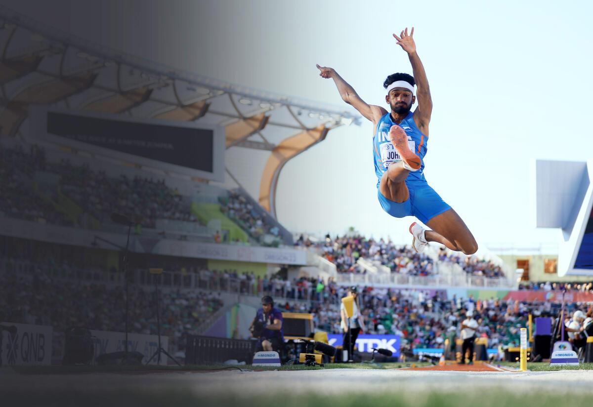 Hoping to take off: National record holder Jeswin Aldrin is only seventh on the Indian list this year, but he believes his days as an 8m jumper will return. Hoping to take off: National record holder Jeswin Aldrin is only seventh on the Indian list this year, but he believes his days as an 8m jumper will return.
