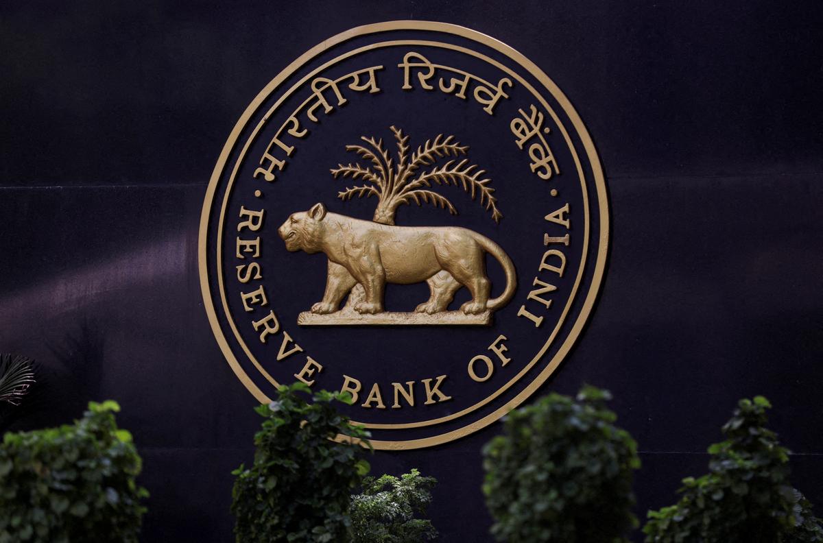 A Reserve Bank of India (RBI) logo inside its headquarters in Mumbai.