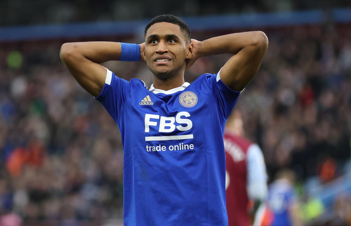 BIRMINGHAM, ENGLAND - FEBRUARY 04: Tete of Leicester City reacts during the Premier League match between Aston Villa and Leicester City at Villa Park on February 04, 2023 in Birmingham, England. (Photo by Catherine Ivill/Getty Images)