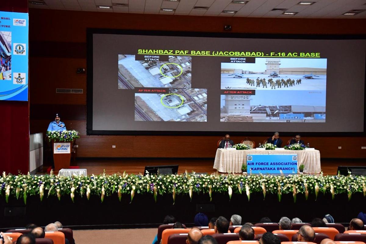 IAF Chief Marshal shows before and after images of the Pakistani airbase. IAF Chief Marshal shows before and after images of the Pakistani airbase.