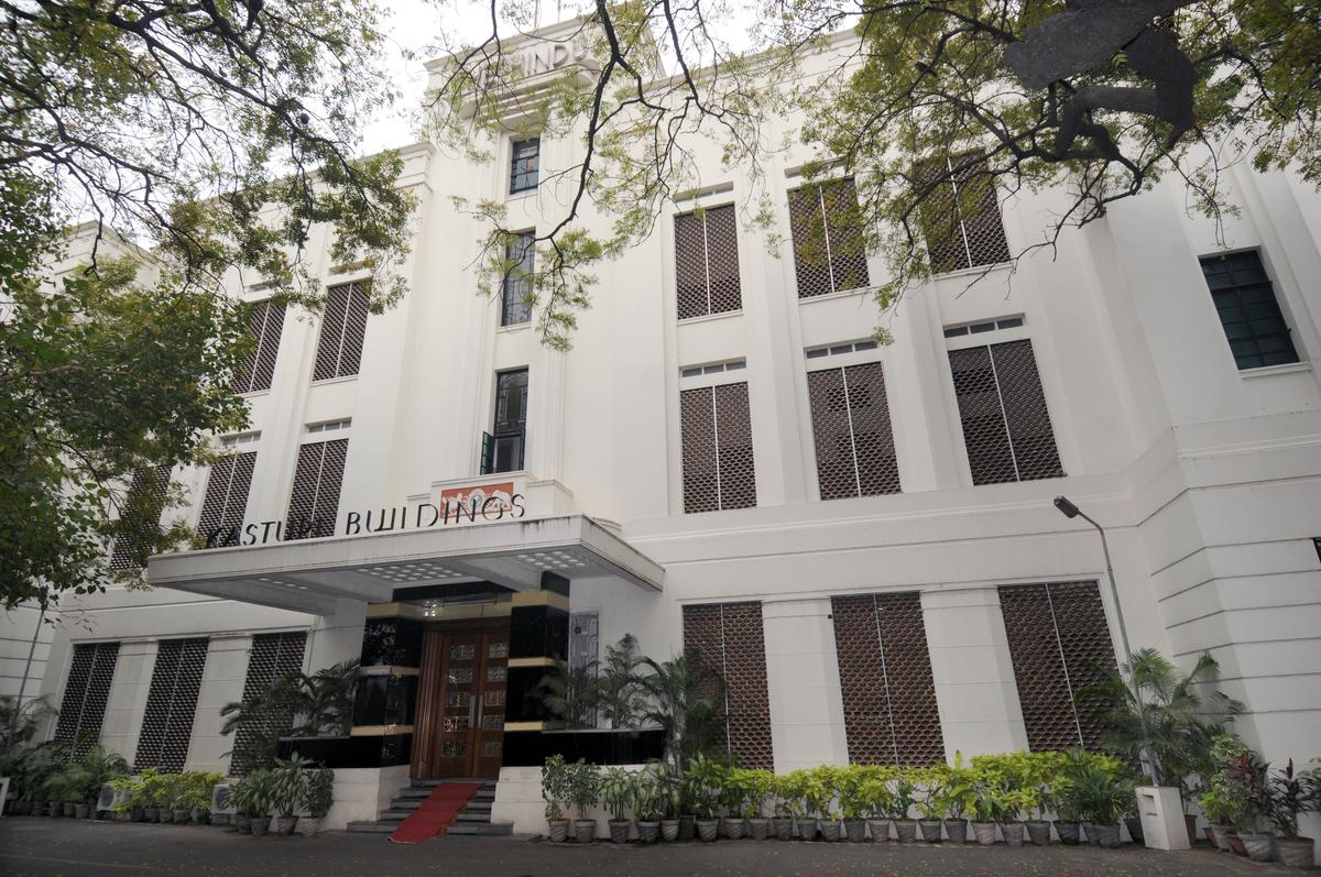 A front view of The Hindu office (Kasturi Buildings) in Chennai