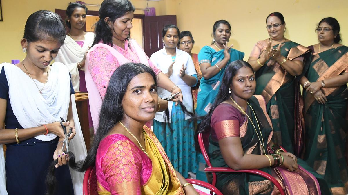 Women government employees donate hair to make wigs for cancer patients in Tirunelveli