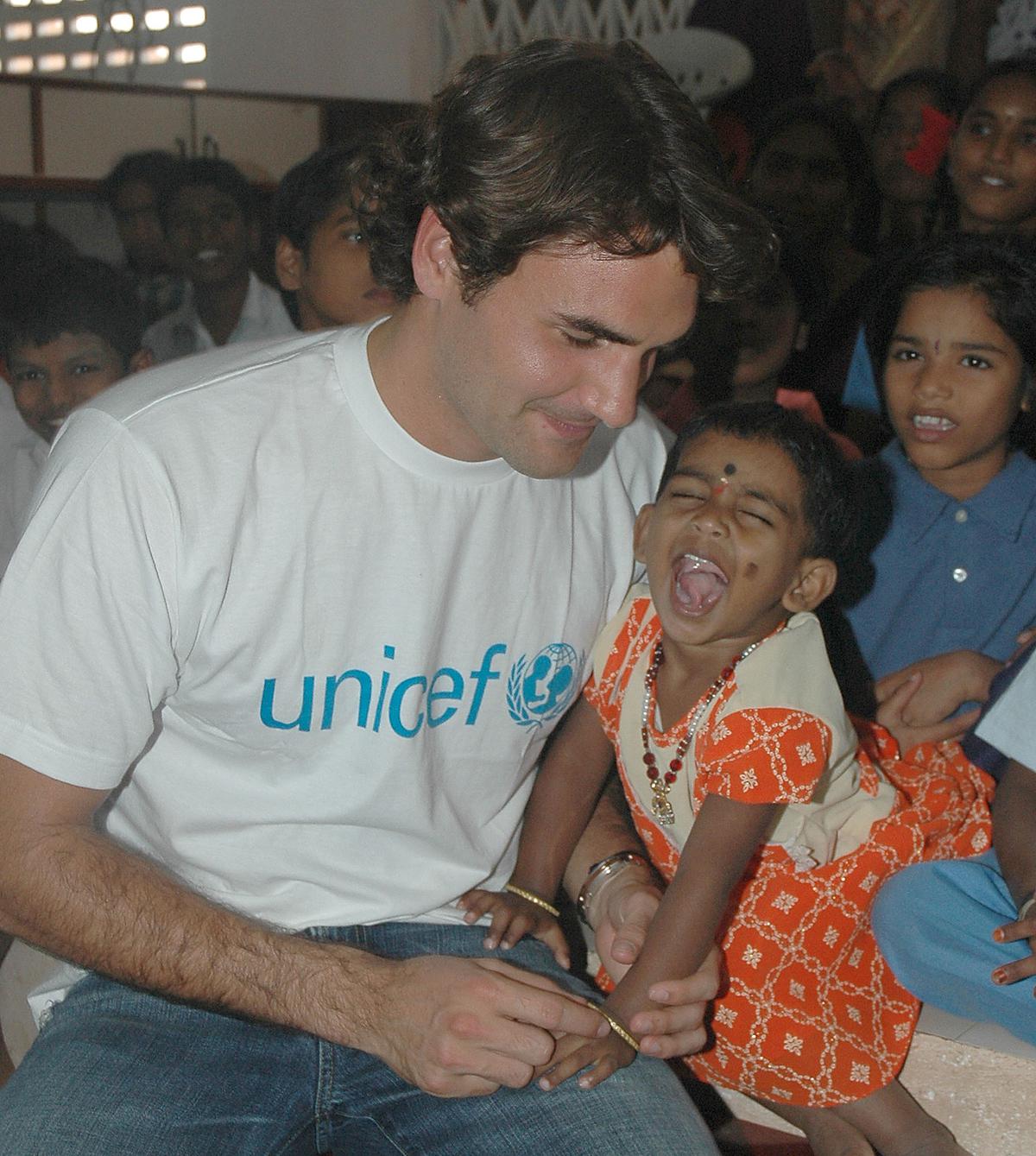 Roger Federer at an orphanage in tsunami-hit Cuddalore, December 2006.