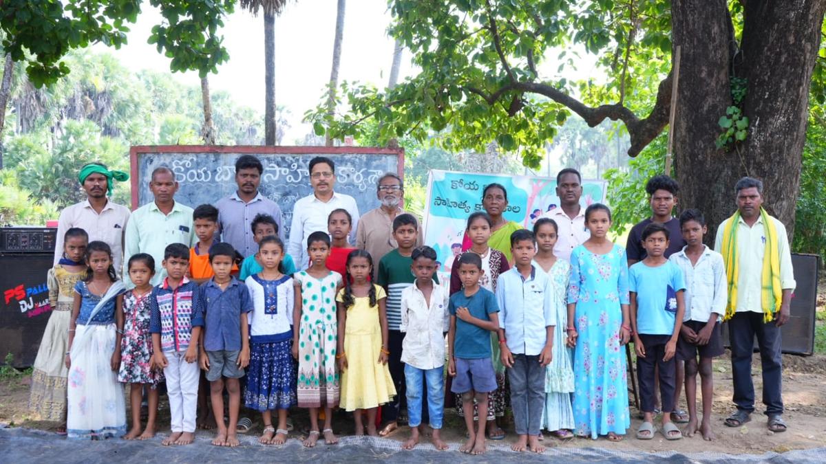Koya children groomed in Koya literature on the banks of Sokileru river in Chintoor Agency of Andhra Pradesh