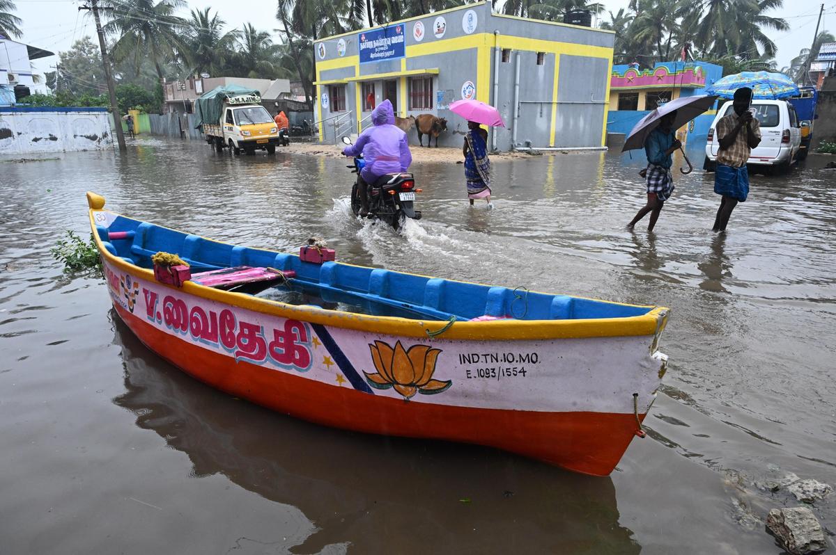 Waterlogging at Natarajapuram in Rameswaram on November 29, 2025