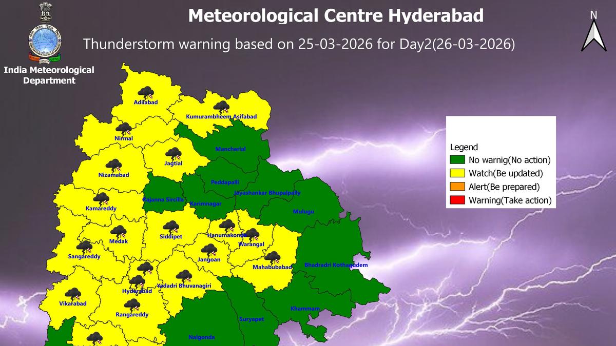 Thunderstorms forecast in 20 Telangana districts on March 26