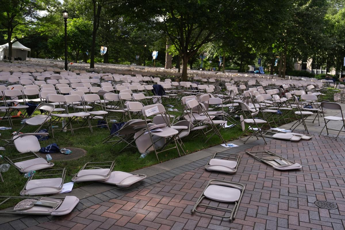 A mess of toppled chairs at the Villanova University campus where an active shooter was reported on August 21, 2025, in Villanova, Pa. A mess of toppled chairs at the Villanova University campus where an active shooter was reported on August 21, 2025, in Villanova, Pa.