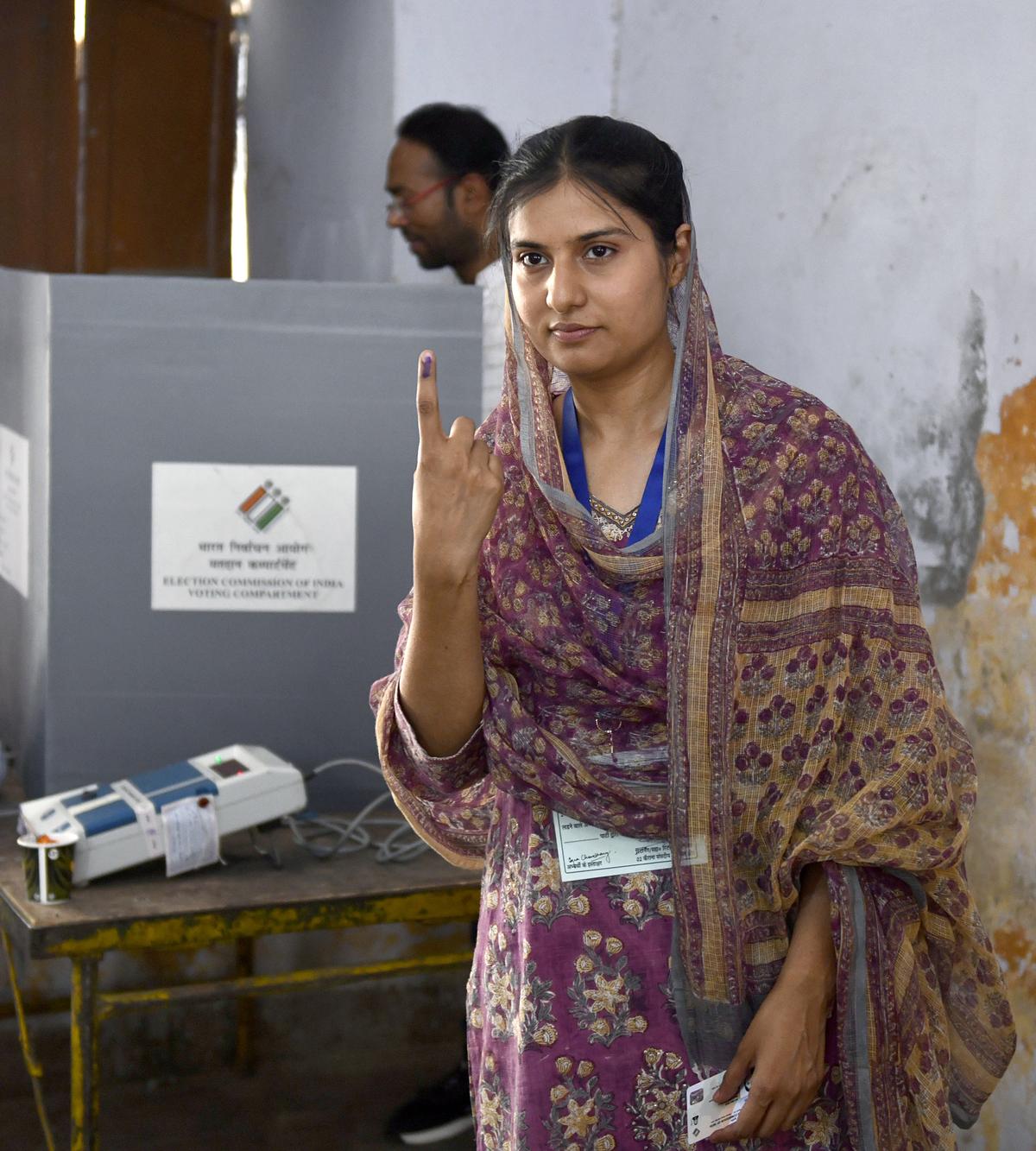 Iqra Hasan at the polling booth, in Kairana, Uttar Pradesh.