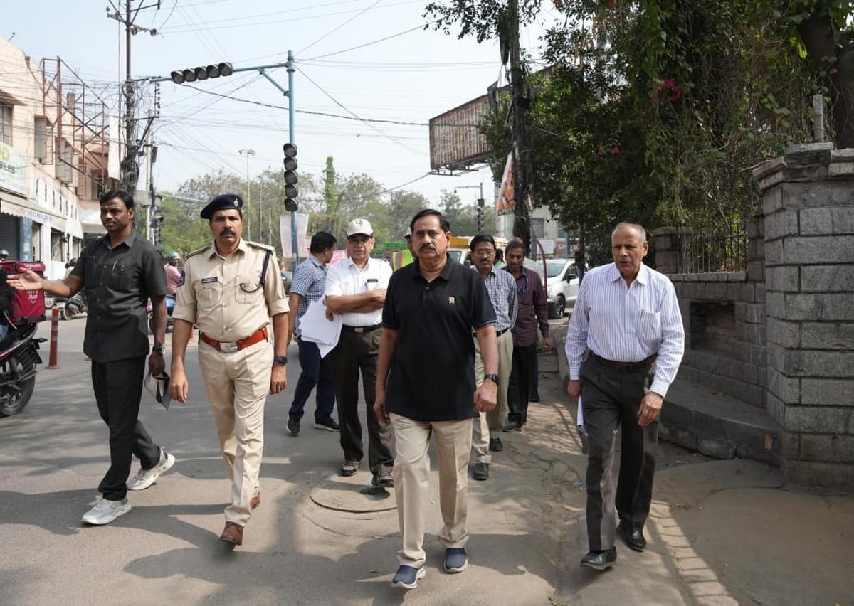 Hyderabad Airport Metro Rail MD N.V.S. Reddy inspecting the two new proposed extensions towards Medchal & Shamirpet from JBS on Sunday.