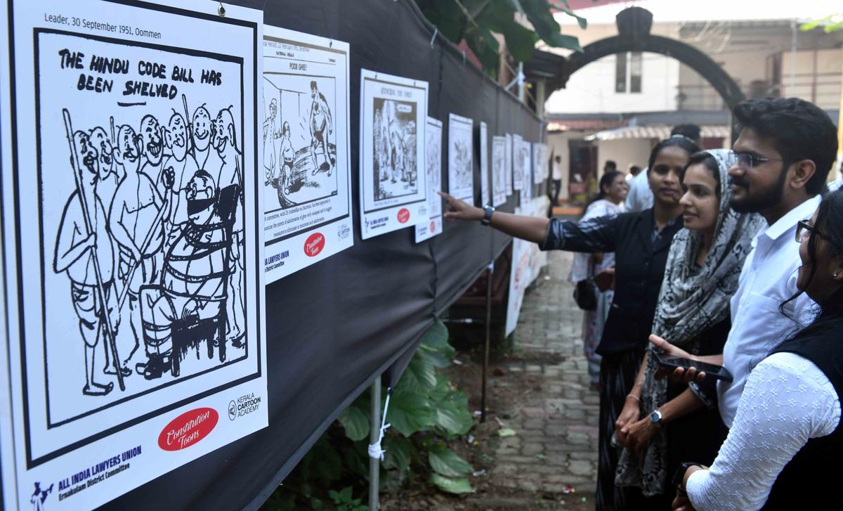 A Constitution-themed cartoon exhibition, at the Ernakulam District Court premises. 