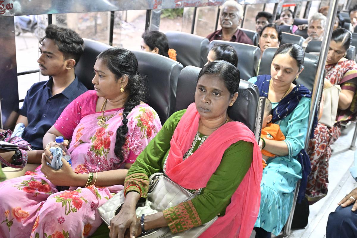 Vijayawada, Andhra Pradesh, 28-04-2024: The TDP has promises to implement free bus ride for women in APSRTC buses if voted to power in the State. PHOTO: G N RAO / THE HINDU