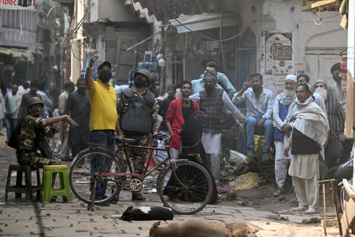 People witnessing a major demolation drive for road-widening project at Dal Mandi market in Varanasi. People witnessing a major demolation drive for road-widening project at Dal Mandi market in Varanasi.