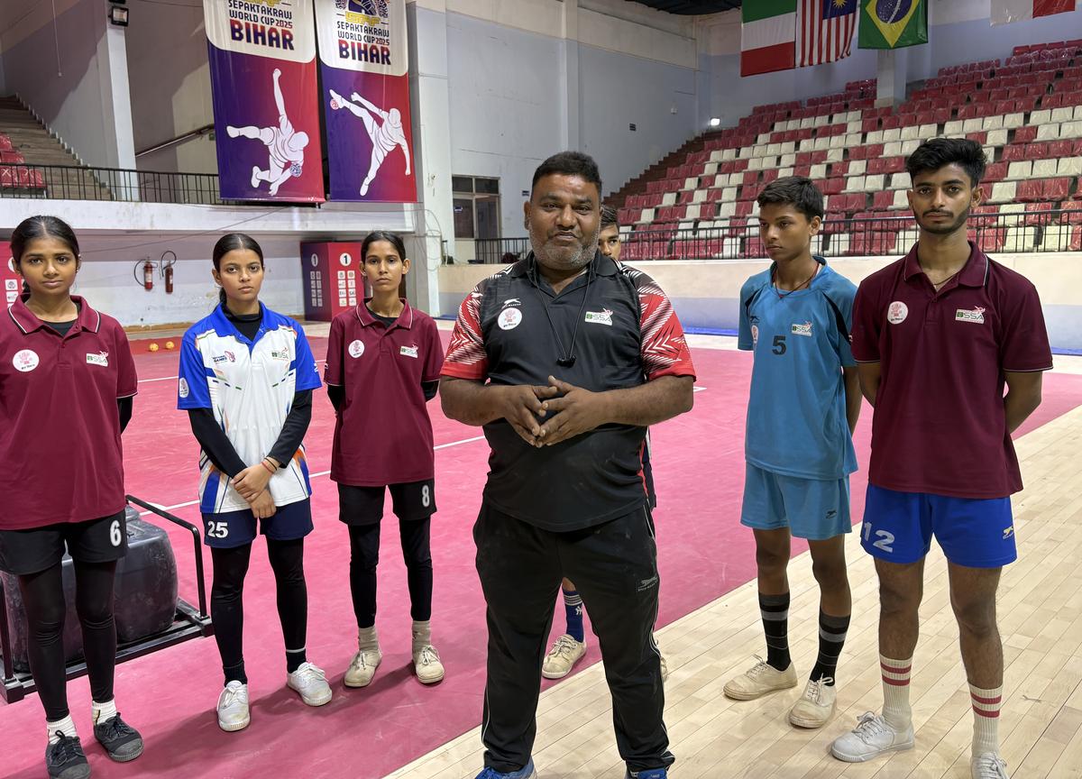 Pankaj Kumar Ranjan, Bihar head coach, with SepakTakraw players. Pankaj Kumar Ranjan, Bihar head coach, with SepakTakraw players.