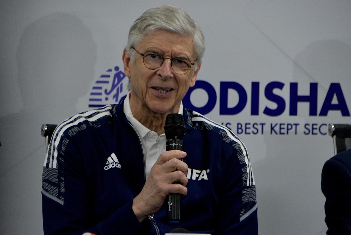 FIFA’s chief of Global Football Development Arsene Wenger addressing the media for the AIFF-FIFA Talent Academy in Bhubaneswar on November 21, 2023 