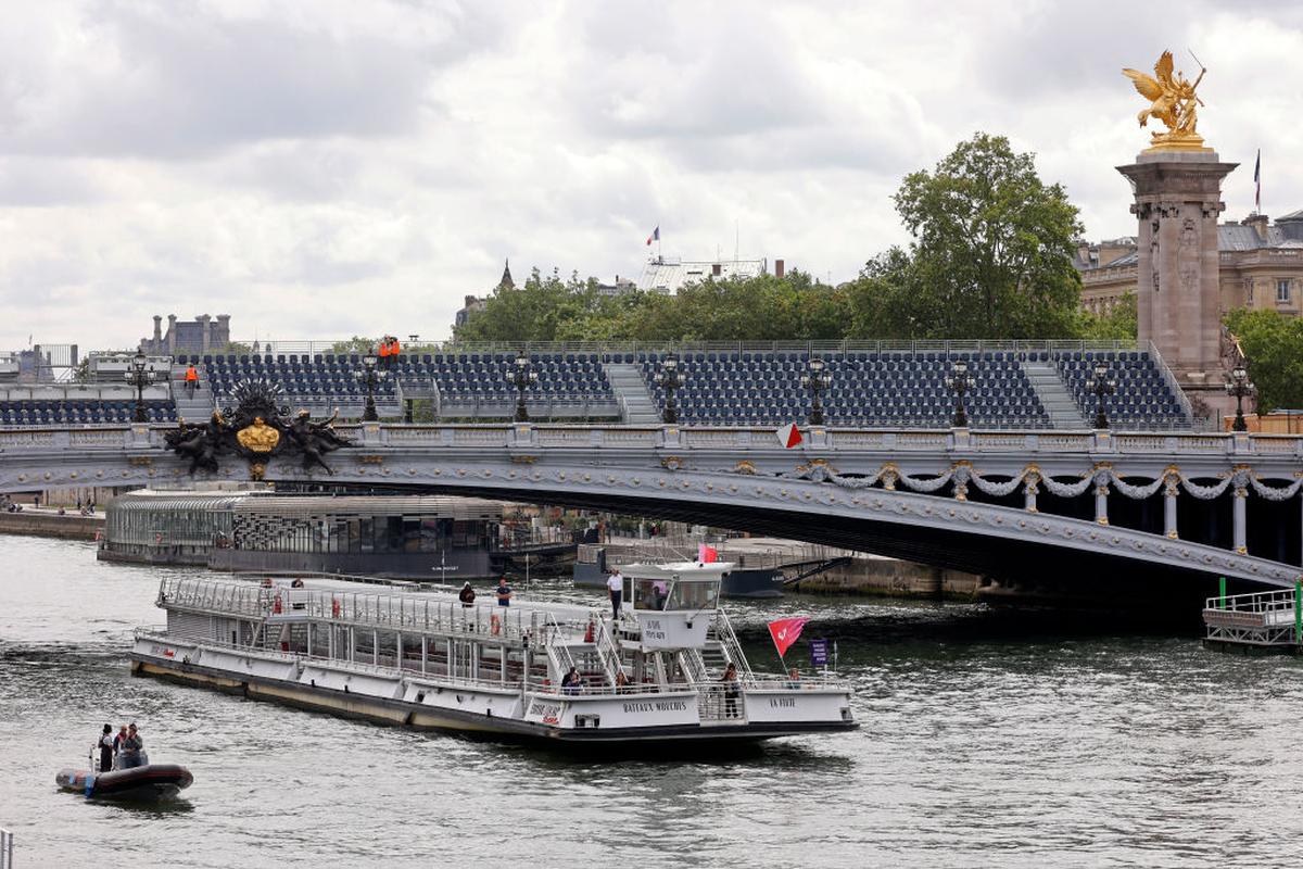 A boat on the Seine river, the venue for the Opening Ceremony of the Olympic Games.