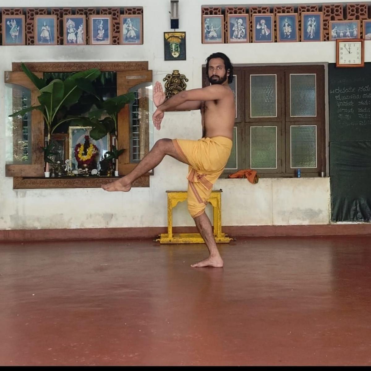 Abhinav practising at the Yakshagana Kendra, Udupi